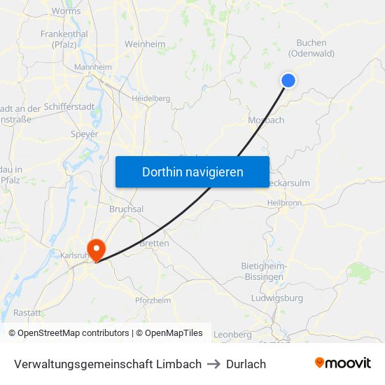 Verwaltungsgemeinschaft Limbach to Durlach map