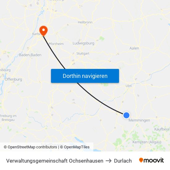 Verwaltungsgemeinschaft Ochsenhausen to Durlach map