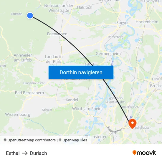 Esthal to Durlach map