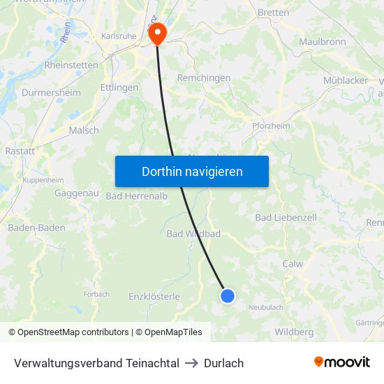 Verwaltungsverband Teinachtal to Durlach map