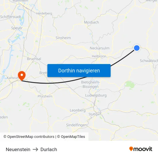 Neuenstein to Durlach map