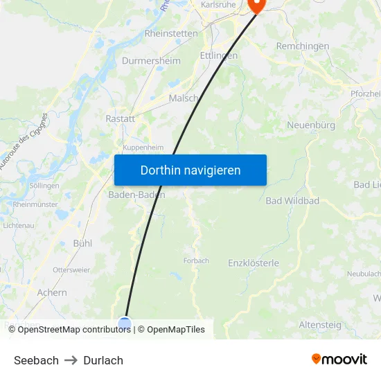 Seebach to Durlach map