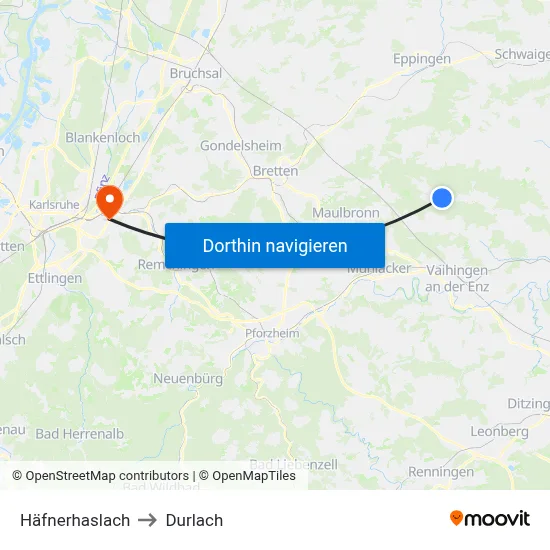 Häfnerhaslach to Durlach map