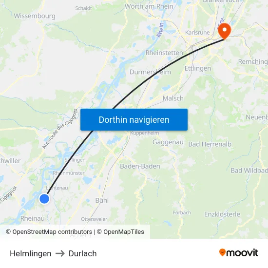 Helmlingen to Durlach map