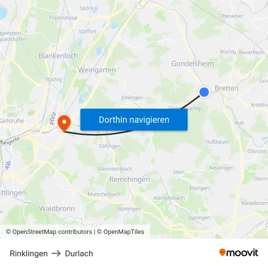 Rinklingen to Durlach map