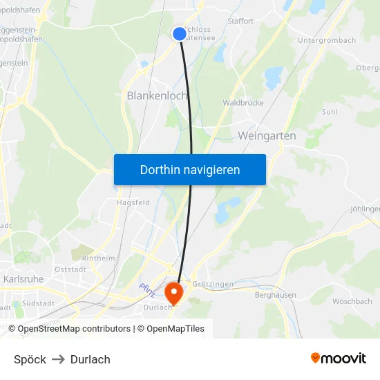 Spöck to Durlach map