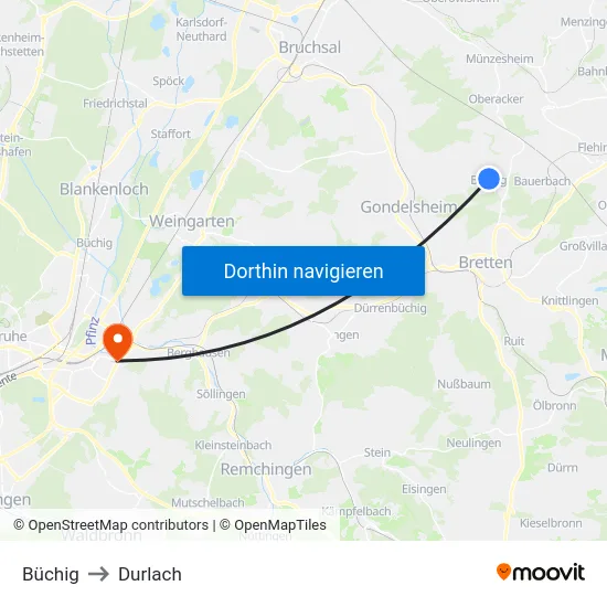 Büchig to Durlach map
