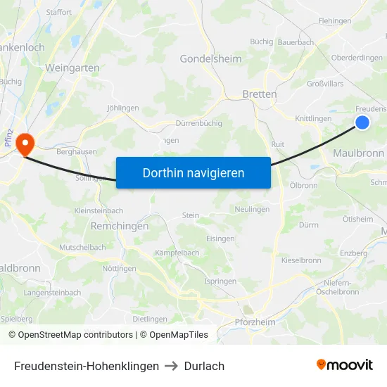 Freudenstein-Hohenklingen to Durlach map