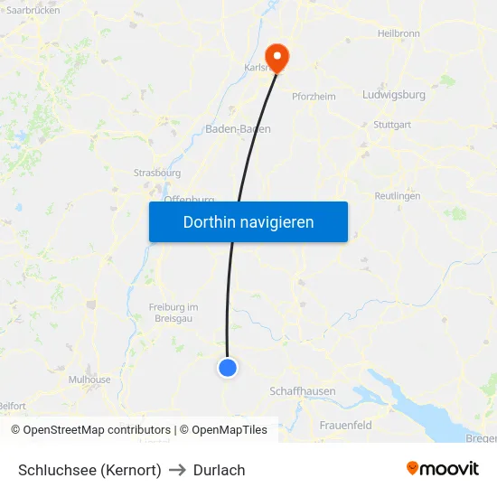 Schluchsee (Kernort) to Durlach map