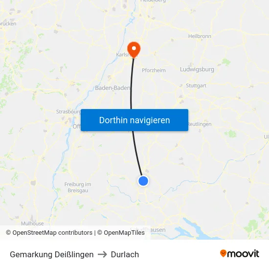 Gemarkung Deißlingen to Durlach map