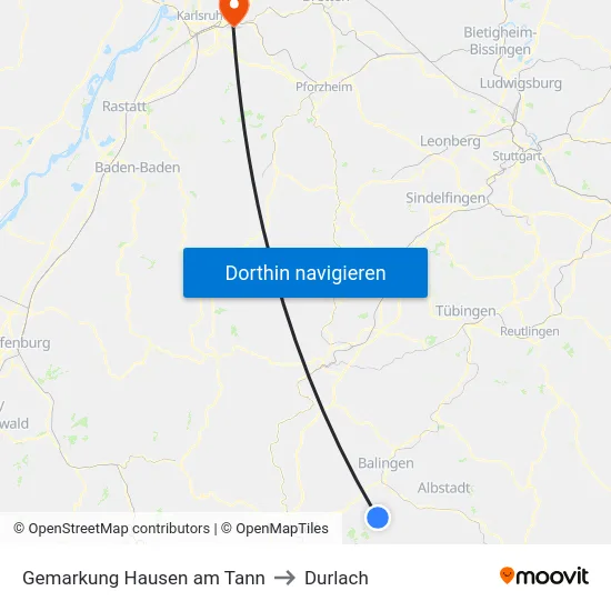 Gemarkung Hausen am Tann to Durlach map