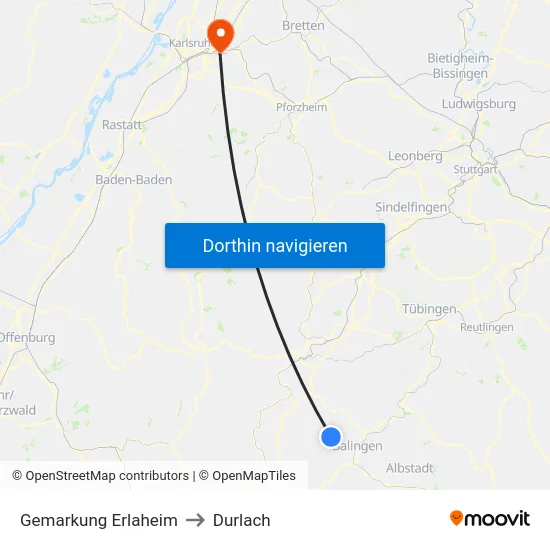 Gemarkung Erlaheim to Durlach map