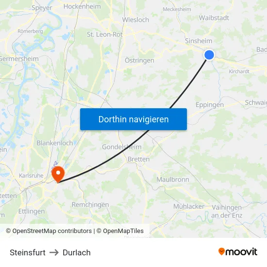 Steinsfurt to Durlach map