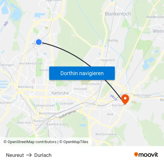 Neureut to Durlach map