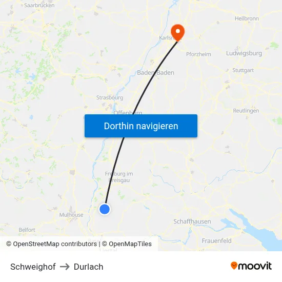 Schweighof to Durlach map
