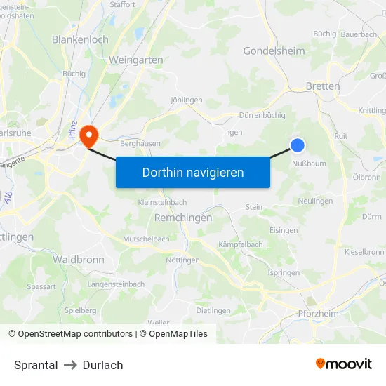 Sprantal to Durlach map