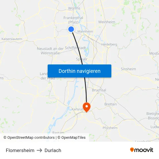 Flomersheim to Durlach map