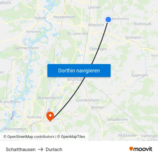 Schatthausen to Durlach map