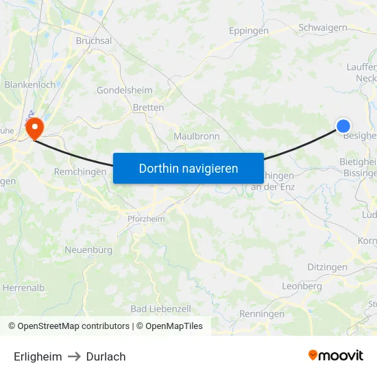 Erligheim to Durlach map