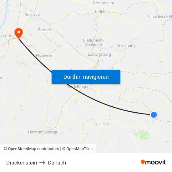 Drackenstein to Durlach map