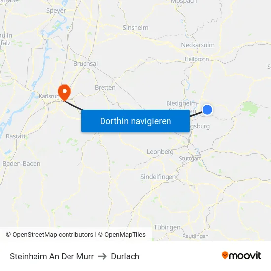 Steinheim An Der Murr to Durlach map