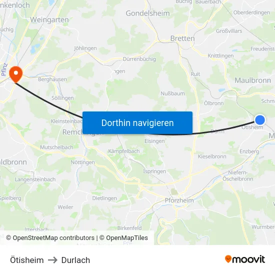Ötisheim to Durlach map