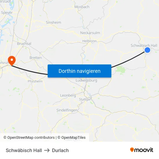 Schwäbisch Hall to Durlach map