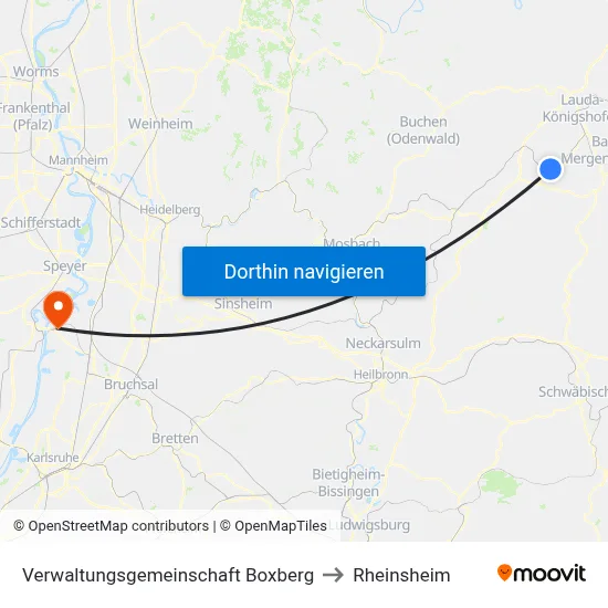 Verwaltungsgemeinschaft Boxberg to Rheinsheim map