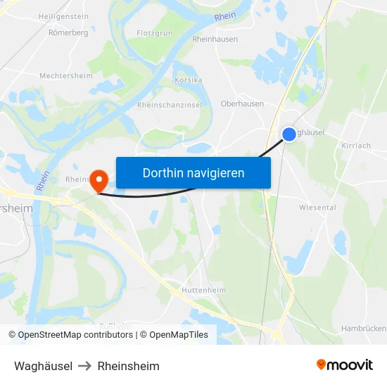 Waghäusel to Rheinsheim map