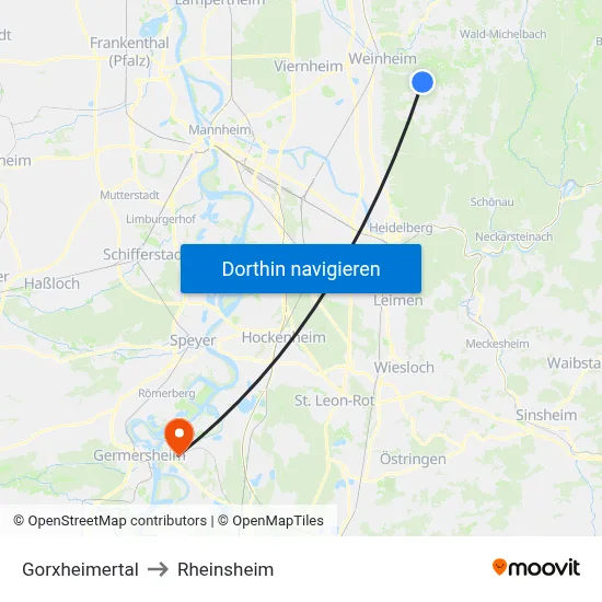 Gorxheimertal to Rheinsheim map