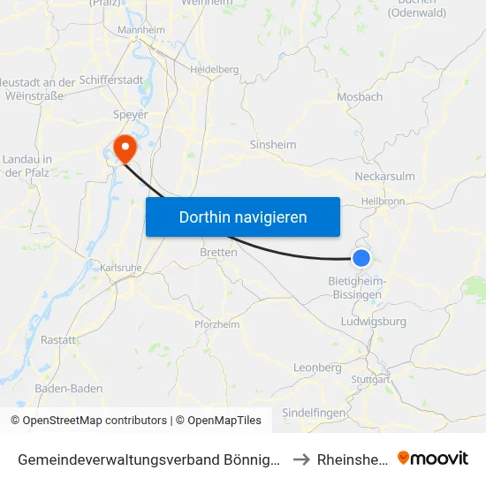 Gemeindeverwaltungsverband Bönnigheim to Rheinsheim map