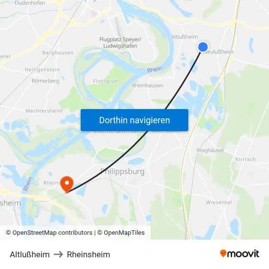 Altlußheim to Rheinsheim map
