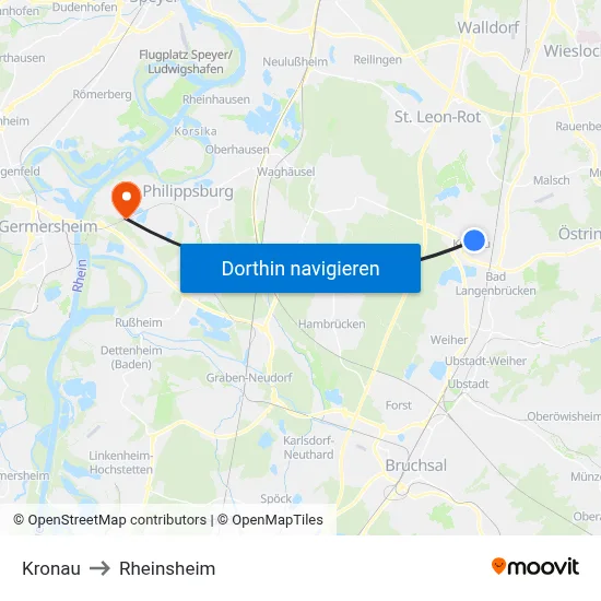 Kronau to Rheinsheim map