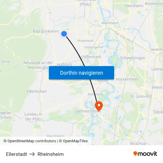 Ellerstadt to Rheinsheim map
