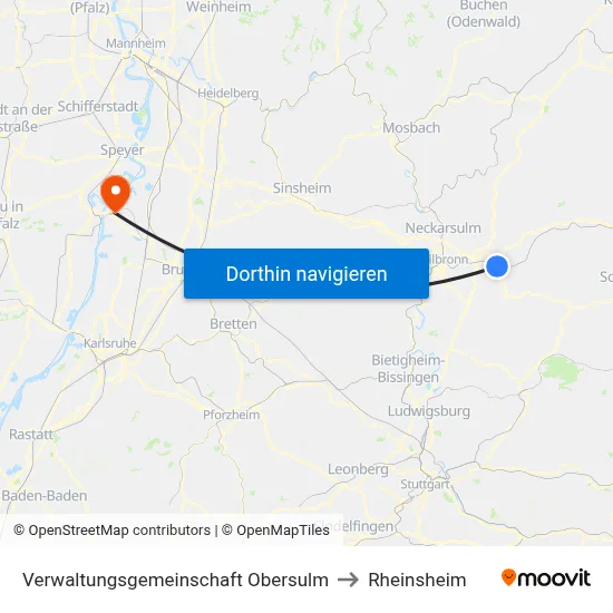 Verwaltungsgemeinschaft Obersulm to Rheinsheim map