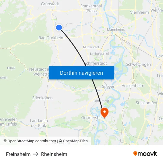 Freinsheim to Rheinsheim map