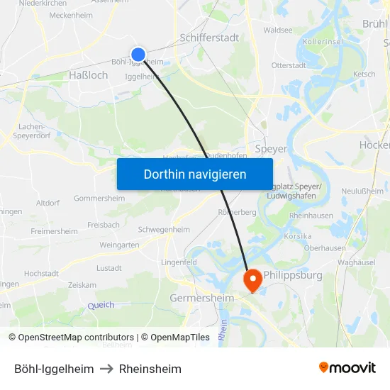 Böhl-Iggelheim to Rheinsheim map