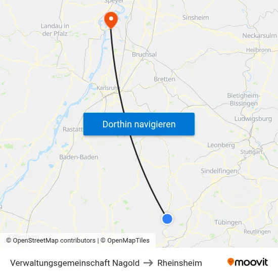 Verwaltungsgemeinschaft Nagold to Rheinsheim map