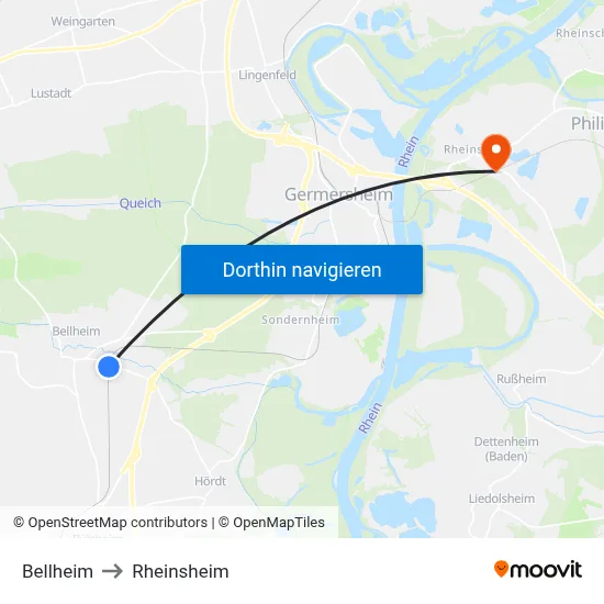 Bellheim to Rheinsheim map