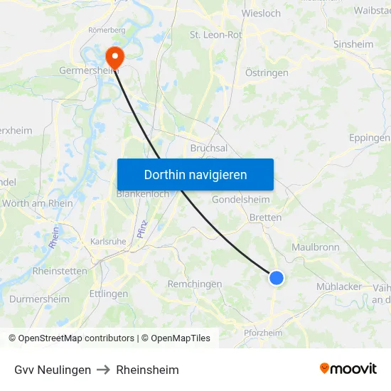 Gvv Neulingen to Rheinsheim map
