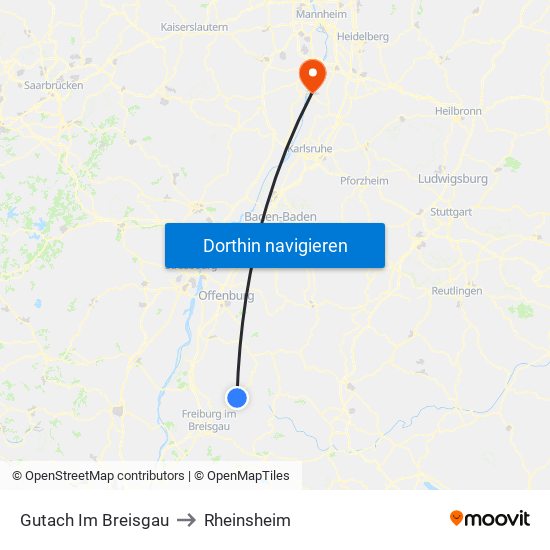 Gutach Im Breisgau to Rheinsheim map