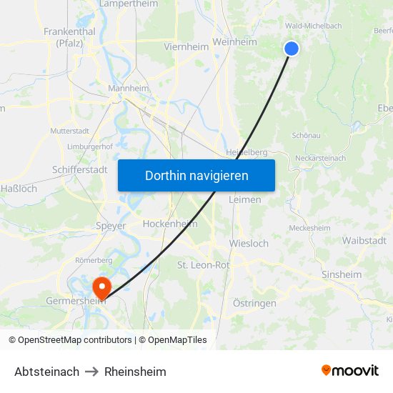 Abtsteinach to Rheinsheim map