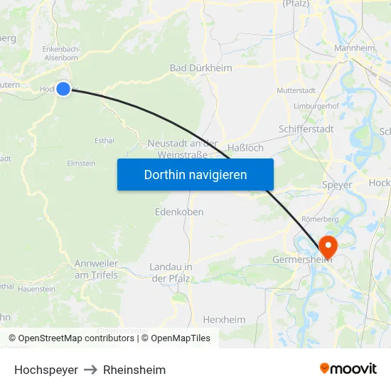 Hochspeyer to Rheinsheim map