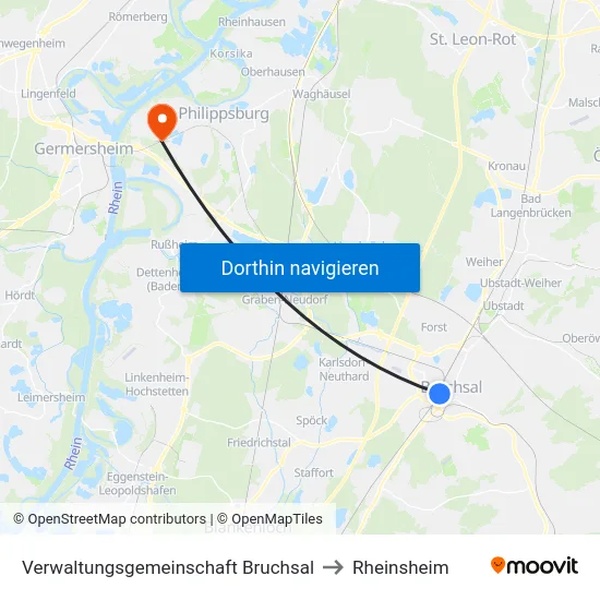 Verwaltungsgemeinschaft Bruchsal to Rheinsheim map