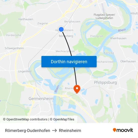 Römerberg-Dudenhofen to Rheinsheim map