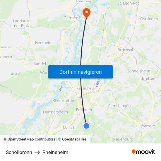Schöllbronn to Rheinsheim map