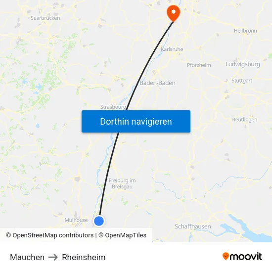 Mauchen to Rheinsheim map