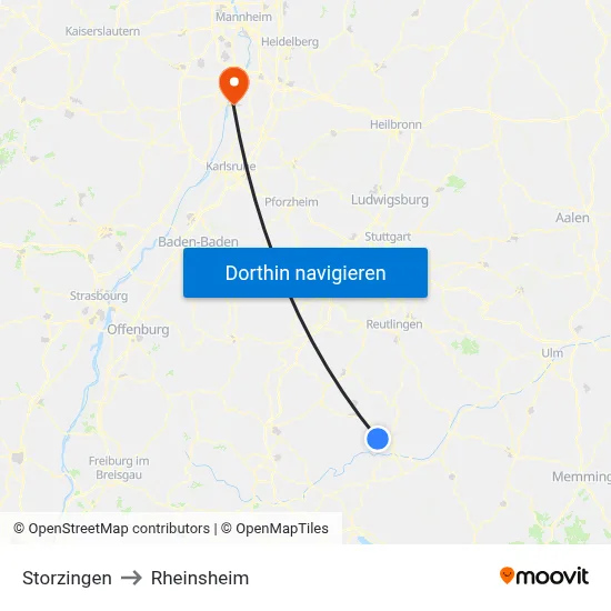Storzingen to Rheinsheim map