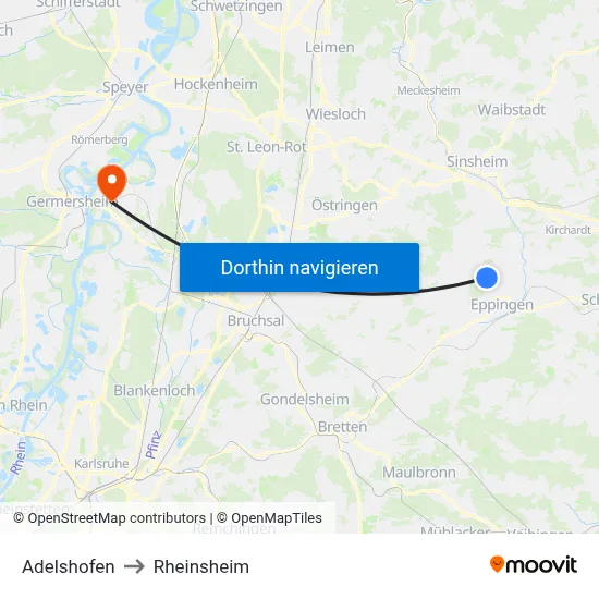 Adelshofen to Rheinsheim map