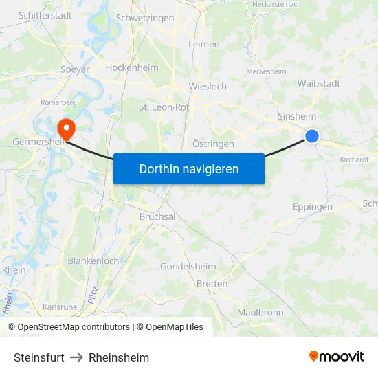 Steinsfurt to Rheinsheim map